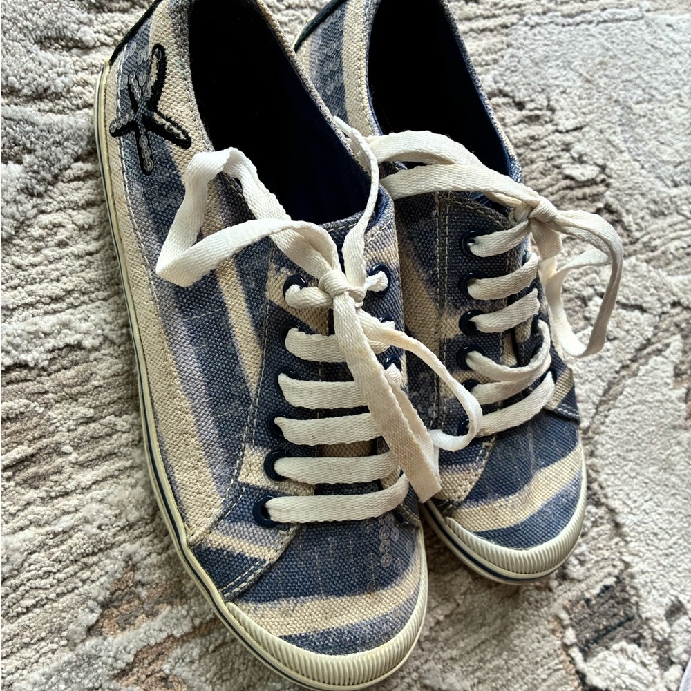 Coach Navy and Cream Canvas Sneakers